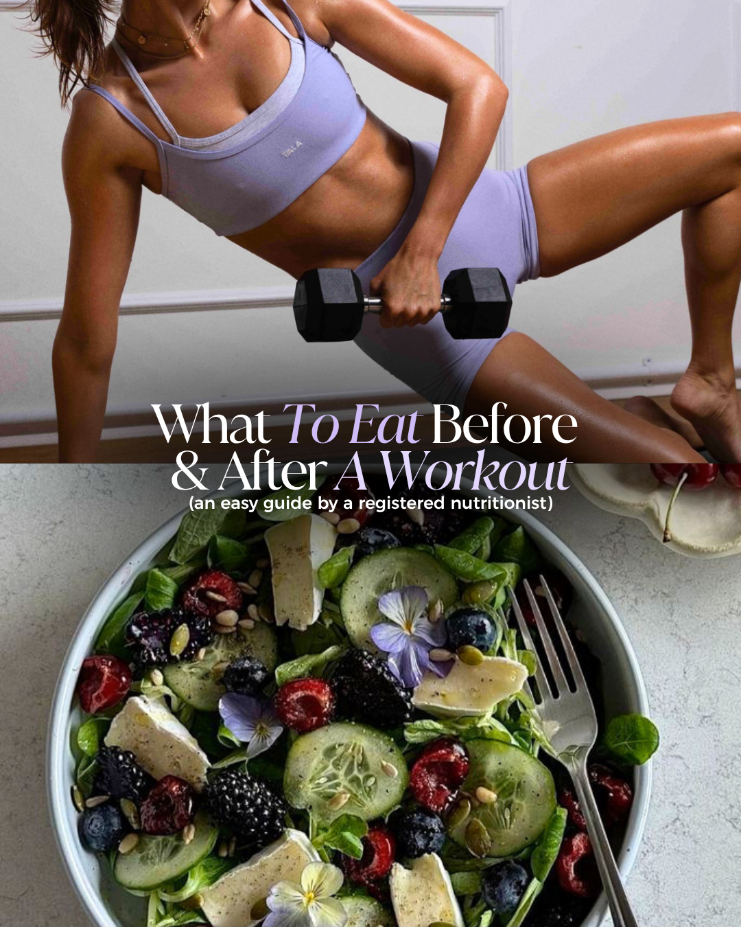 A woman eating a balanced meal of chicken, rice, and vegetables before a workout